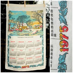 VTG 1975 Calendar Towel WinterCountry Horse Stable